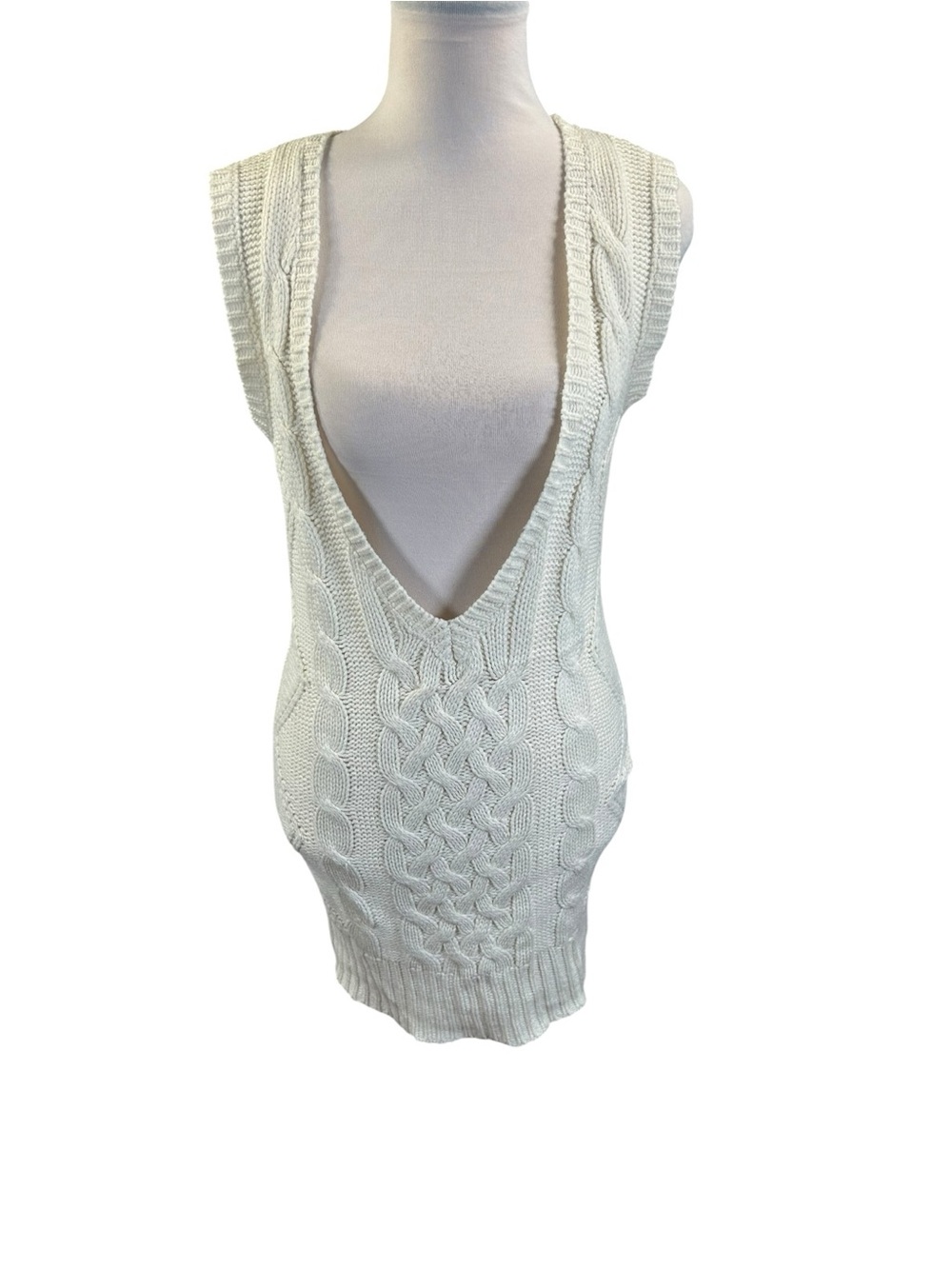 Vintage Energie deep V-neck cable knit long sweater vest Y2K Preppy Academia